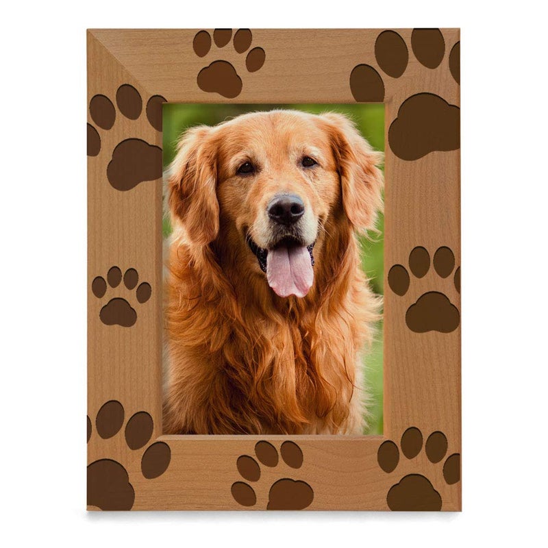 KATE POSH - Doggie Paw Engraved Natural Wood Picture Frame, Best Dog Ever, Memorial Dog Frame, Best Cat Ever, Memorial Cat Photo Frame (5x7-Vertical) - Image 1